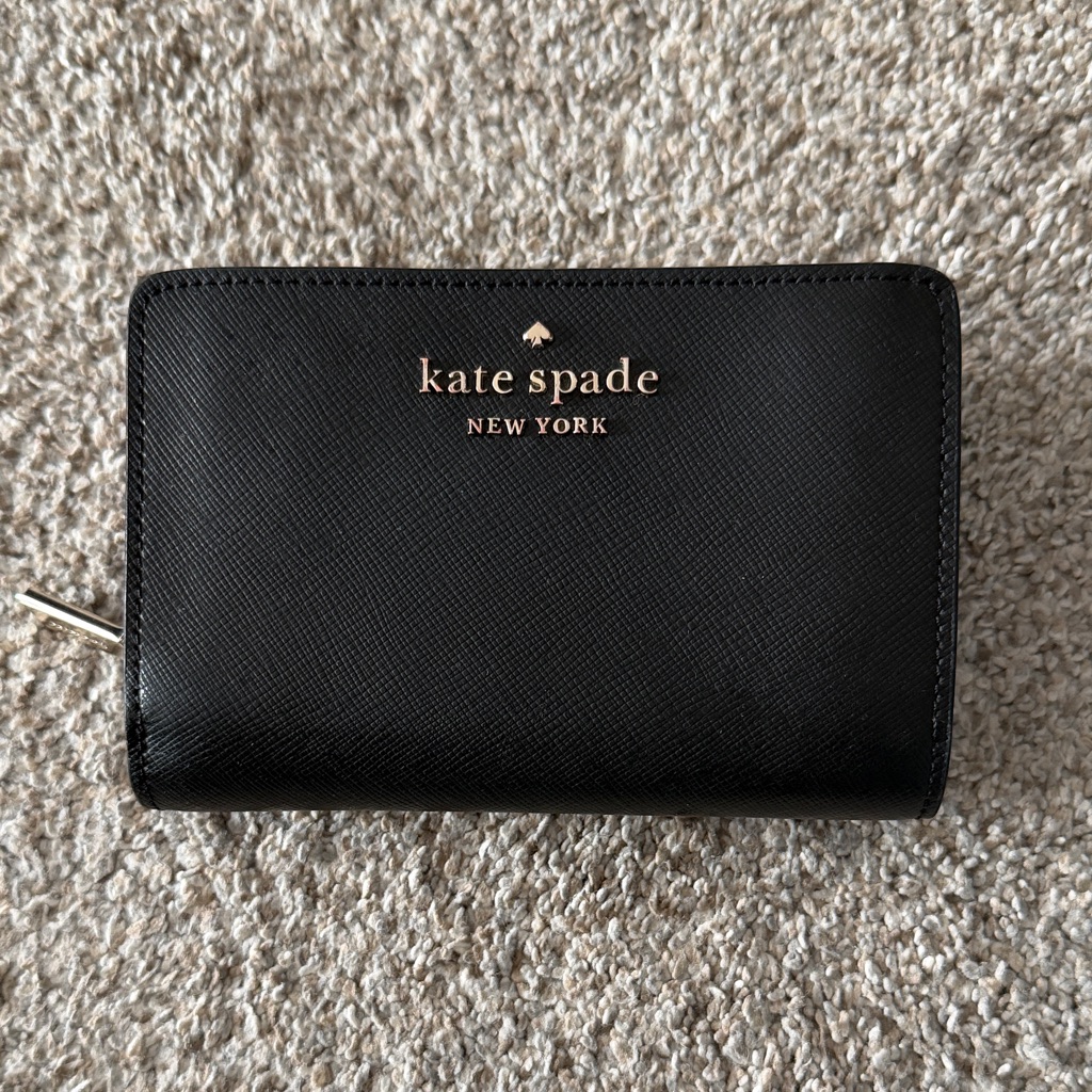 Kate Spade Black Saffiano Leather Bifold Wallet With Gold Logo